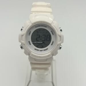 Women’s White Digital Sports Watch WR St. Steel 35mm Working New Battery